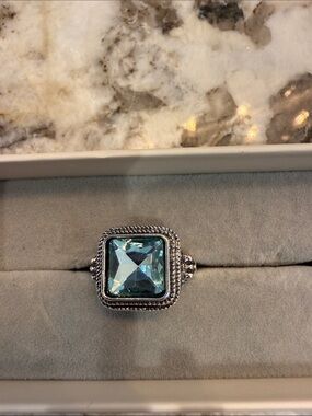 Sterling Silver Square Blue Crystal Statement Ring